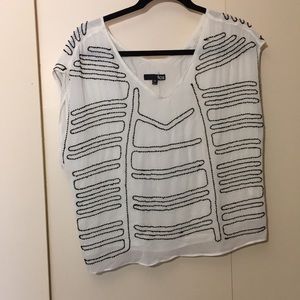 tas White and Black Sleeveless Beaded Top Size XS